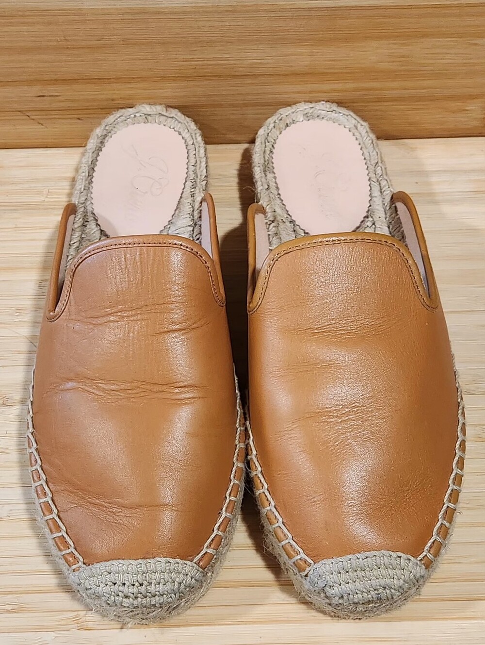 J. Crew Women's Leather Espadrille Mules Toasted Wheat Tan Slip On Flats Sz 7